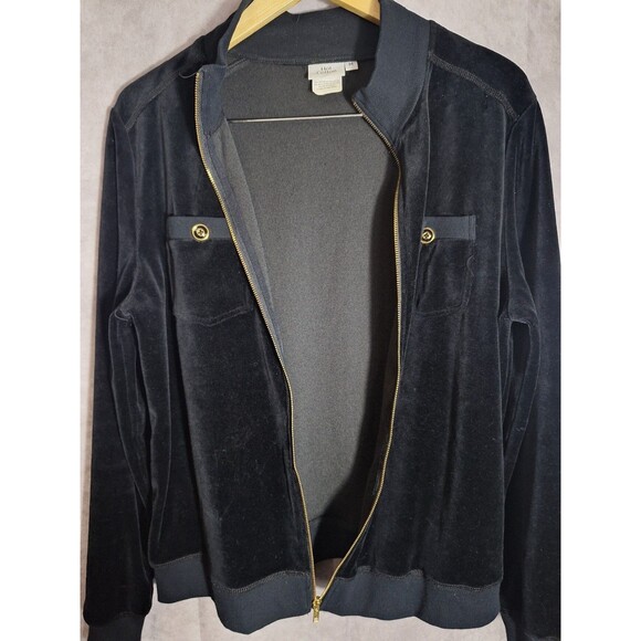 Hot Cotton Velvet Velour Track Jacket Womens M Zip Athleisure Classic Sporty - Picture 11 of 11